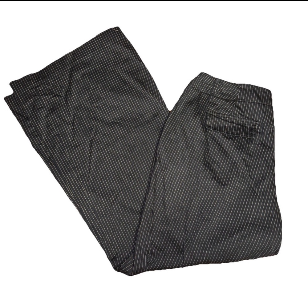Larry Levine‎ Women Dress Pants Black Striped Size 12 Stretch Wide Leg Academia